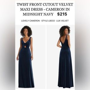 NWT Lovely Bridesmaid Twist Front Cutout Velvet Maxi Dress - Midnight Navy